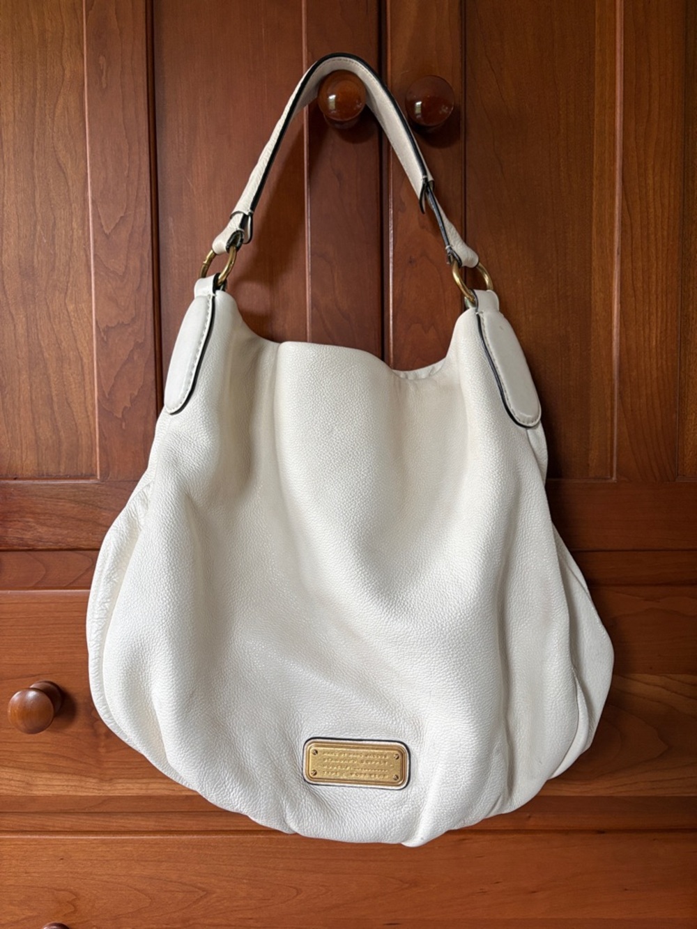Marc by Marc Jacobs White Pebbled Leather Shoulder Hobo